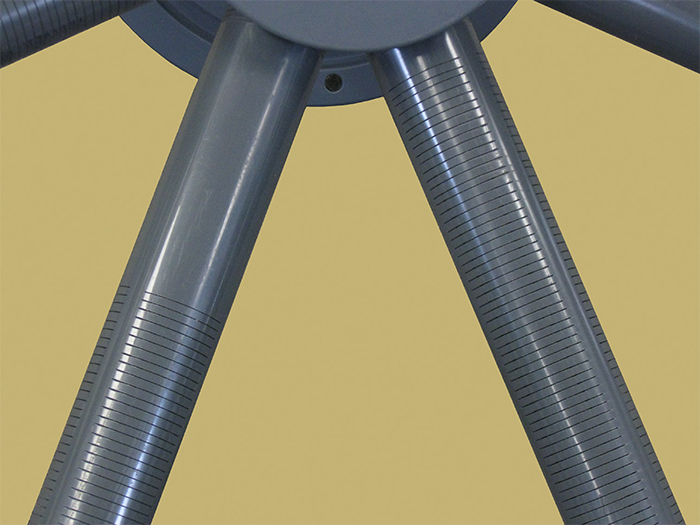 Close-up view of SWT's PVC laterals with alternating slot patterns