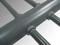 Close-up view of SWT's PVC header pipe and laterals