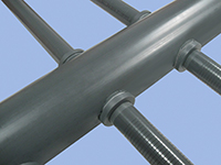 Close-up view of SWT's PVC header pipe and laterals